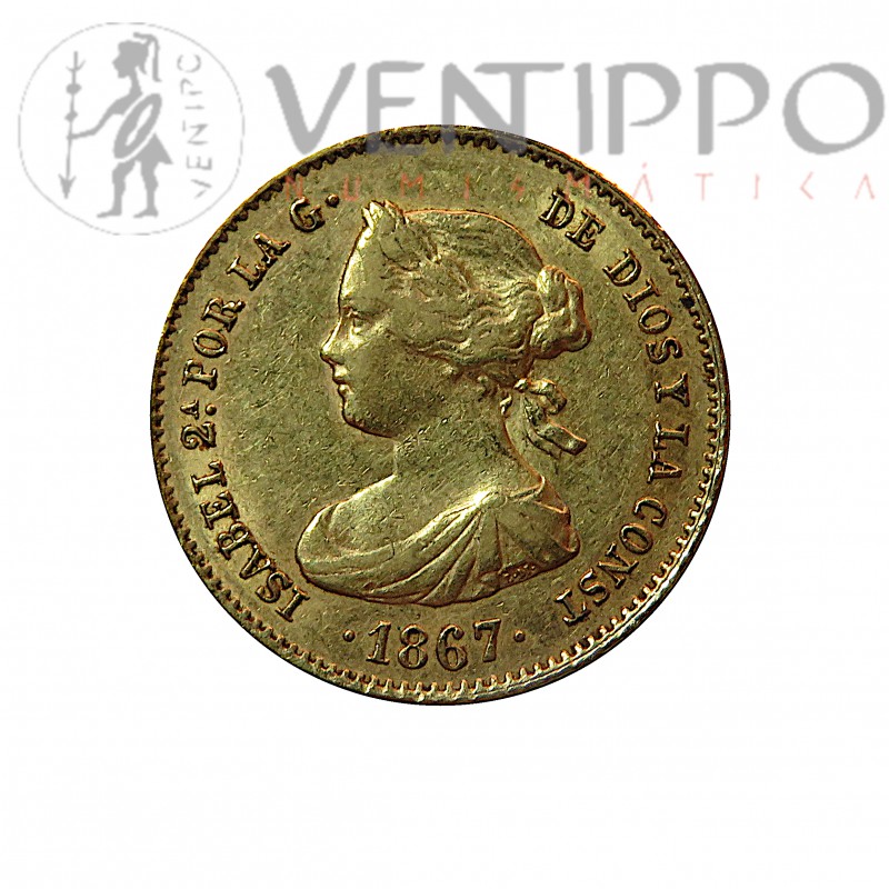 Isabel II, 4 Escudos Oro, 1867 Madrid, MBC+