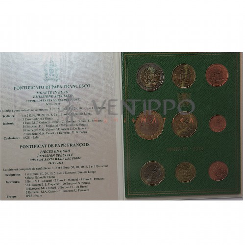 Vaticano, Cartera Oficial 9 Valores 2018,  V Cent. Cúpula St. María del Fiore FDC.
