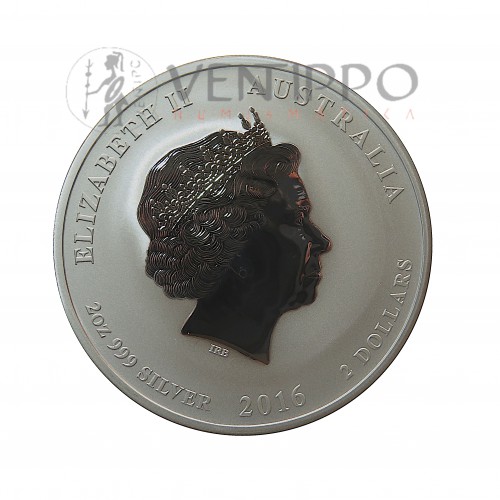 Australia, 2 $ Plata ( 2 OZ. ley 999 mls. ) 2016 Año del Mono, BU.