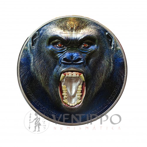 Tanzania, 1500 Shillings Plata ( 2 OZ. ley 999 mls. ) Rare Wildlife Gorila.