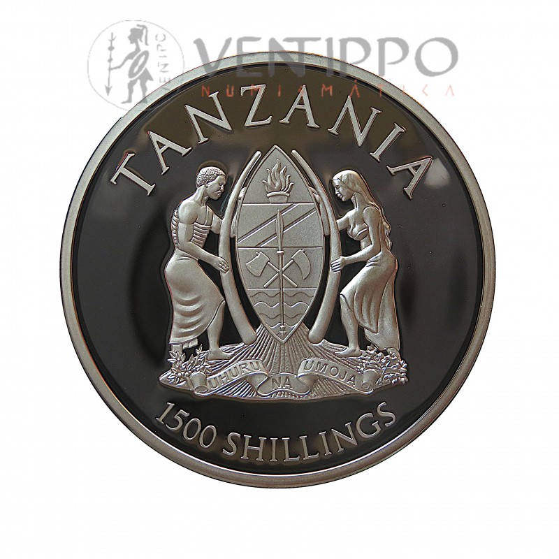 Tanzania, 1500 Shillings Plata ( 2 OZ. ley 999 mls. ) Rare Wildlife Gorila.