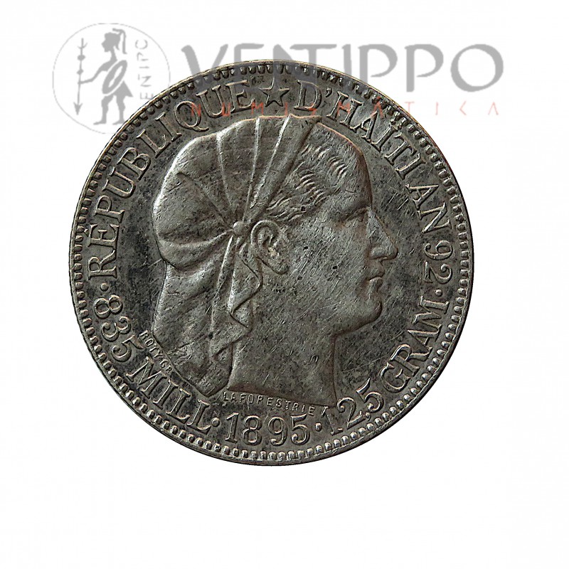 Haití, 50 centimes plata, 1895, MBC+, escasa.