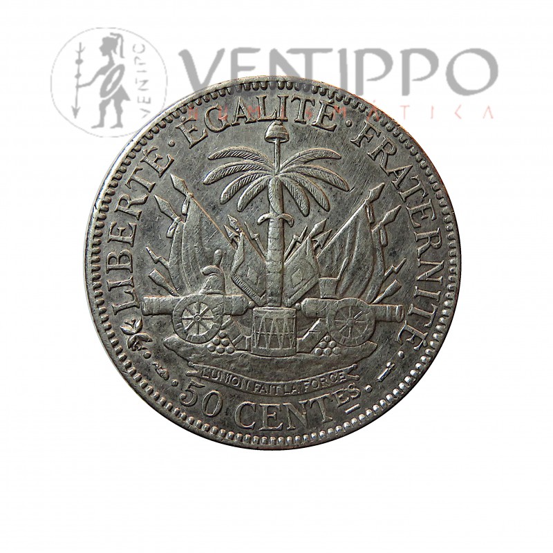 Haití, 50 centimes plata, 1895, MBC+, escasa.