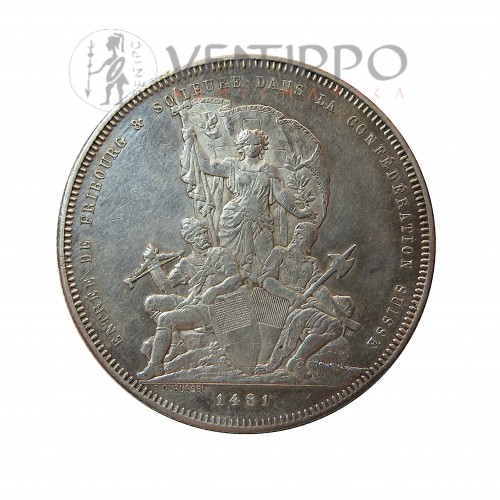 Suiza, 5 Francs plata, Friburgo Festival Tiro, 1881, EBC-