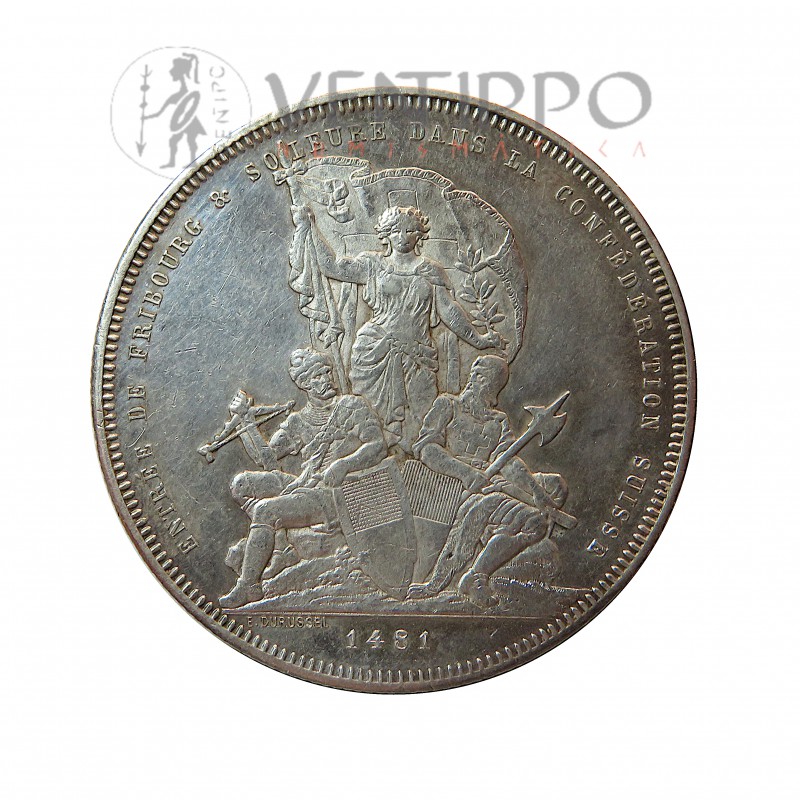 Suiza, 5 Francs plata, Friburgo Festival Tiro, 1881, EBC-