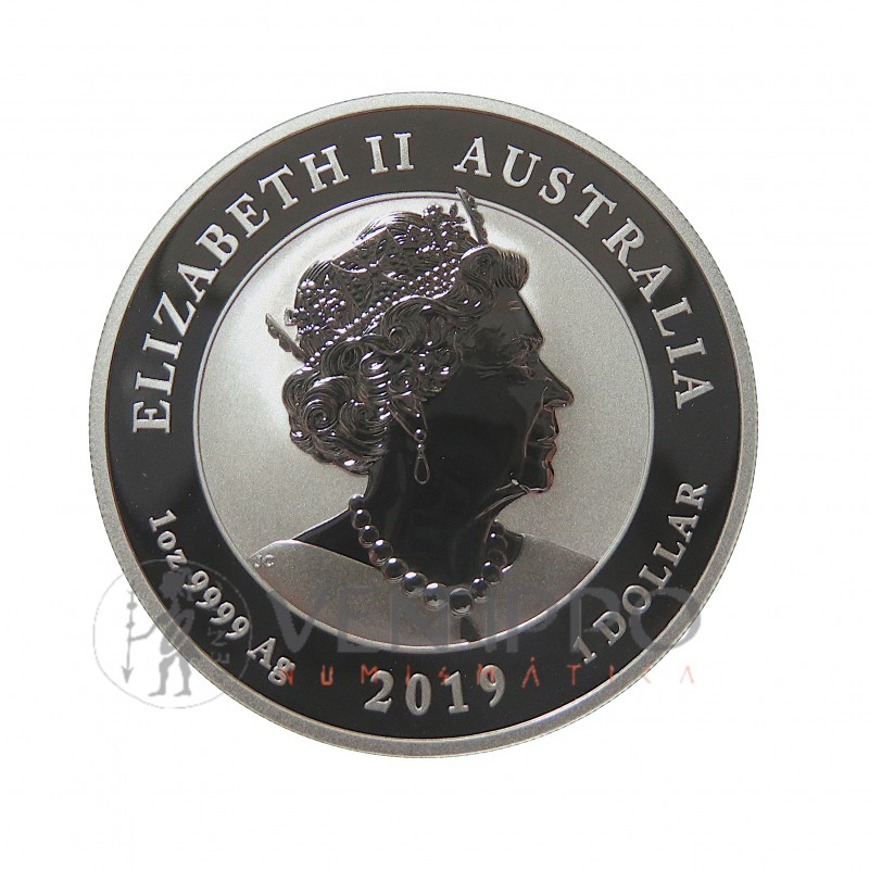 Australia, Dollar plata ( 1 OZ. ley 999 mls. ) 2019, Doble Dragón, BU.