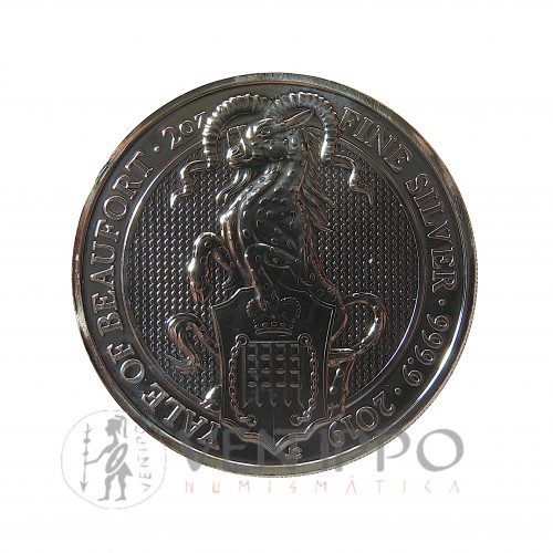 Gran Bretaña, 5 Pounds plata ( 62,20 grs. ley 999 mls. ) Serie Bestias, Yale de Beaufort 2019.
