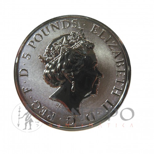 Gran Bretaña, 5 Pounds plata ( 62,20 grs. ley 999 mls. ) Serie Bestias, Yale de Beaufort 2019.