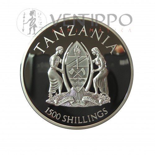 Tanzania, 1500 Shillings plata ( 2 OZ ley 999 mls. ) Rare Wildlife León.