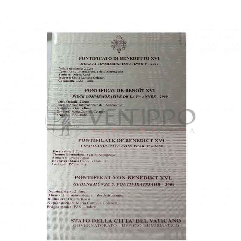 Vaticano, Cartera oficial 2 €, 2009 Año Internacional de Astronomía