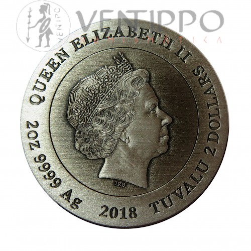 Tuvalu, 2 $ Plata ( 2 OZ. 999 mls. ) Husar High Relief, Proof.